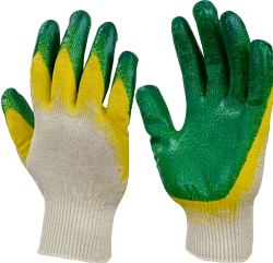  Перчатки  х/б с двойным латексным обливом (зеленые)
