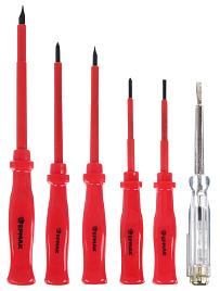 Набор отверток диэлектрических 6шт  (SL5.5х125, SL4х100, PH1х100, SL3х75, PH0х75, тестер 140мм) ЕРМАК
