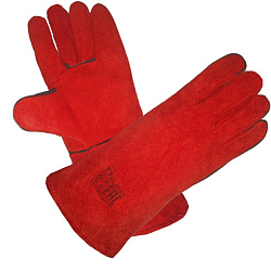 Краги спилковые пятипалые красные с подкладкой «ТРЕК». сорт АВ
