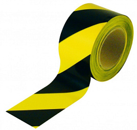 Лента сигнальная 75 мм х 200 м черно-желтая с уп.петлей
