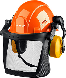 Каска защитная ЗУБР ТРИАДА, в комплекте с наушниками и защитным сетчатым экраном, Профессионал
