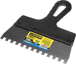 Шпатель зубчатый 200 мм, зуб  8х8мм нерж, пласт. ручка 
